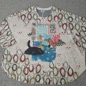 Inoah Artsy All Over Cat Nature Print Knit Dolman Tent Loose Novelty Top OS